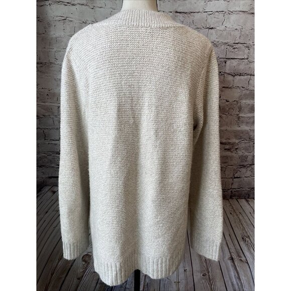 J  Jill Womens V-Neck Textured Knit‎ Sweater Beige Long Sleeve Sz M Cozy Winter - Picture 4 of 5